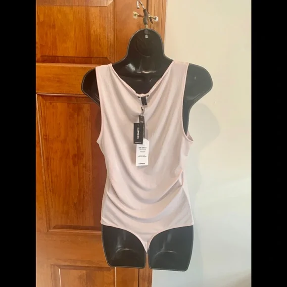 New S L Express Pale Pink Bodysuit v neck Thong Double Layer Contour Top Blouse - Picture 6 of 7
